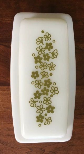 Vintage Pyrex Corelle Corning Crazy Green Daisy Spring Blossom White Butter Dish