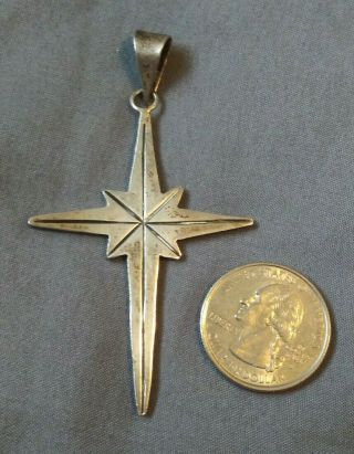 Vtg Old Pawn Sterling Silver Cross Star Pendant Necklace Taxco Mexico Big