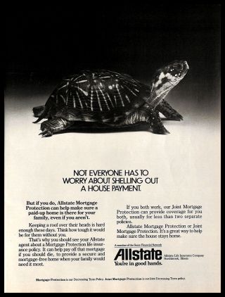 1983 Allstate Life Insurance Company Mortgage Protection Vintage Print Ad Turtle
