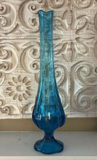 Vintage Mid - Century Blue Swing Swung Stretch Vase 17 Inch Cobalt Aqua