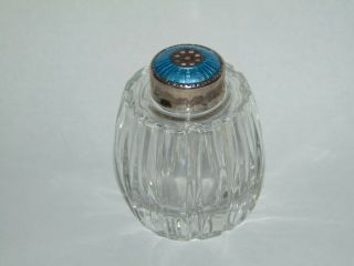 Vintage Meka Denmark Sterling Silver & Blue Enamel & Glass Salt Or Pepper Pot