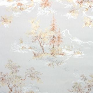 1950s Scenic Vintage Wallpaper Metallic Landscape Bronze Gold And Silver Trees