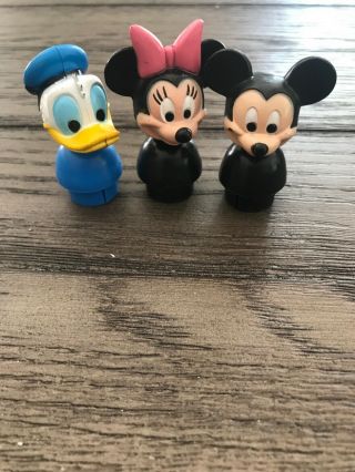 Vintage Fisher Price Little People Disney Illco Donald Duck Minnie Mickey Mouse