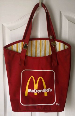 Vintage Mcdonalds French Fry Tote Bag Canvas 80s And Collectable Pins