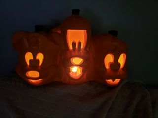 Vintage 1999 Disney Light Up Pumpkin Halloween Mickey Mouse Donald Duck Goofy