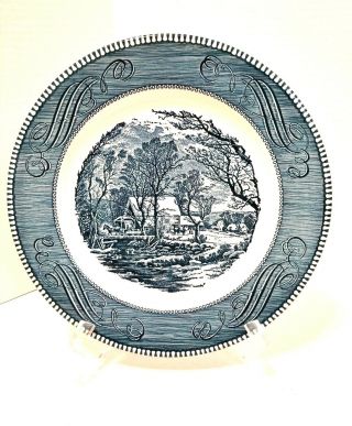 Set of 5 Vtg Dinner Plates CURRIER AND IVES Blue Royal China OLD GRIST MILL 10 