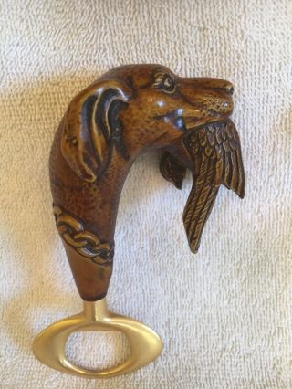 Vintage Syroco Wood Figural Bird Dog With Pheasant In Mouth Bottle Opener Nr