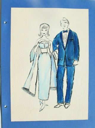 Vtg 1962 Retro Mcm Night Out Fashion Clothing Designer Sketch Drawing 42