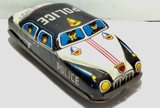 Rare 1950s Tin Litho Toy Police Cop Car Friction Made In Japan Vintage