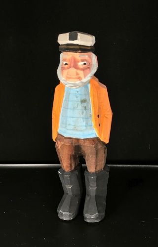 VINTAGE SEA CAPTAIN,  PIRATE AND FISHERMAN WOODEN HAND - CARVED AND PAINTED 4