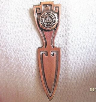 Antique VTG Solid Copper Columbus Ohio State University Bookmark Page Holder 2