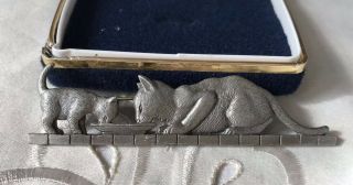 Fab Cat and Kitten Drinking Milk Pewter Vintage Brooch by JJ - Rare Piece 2