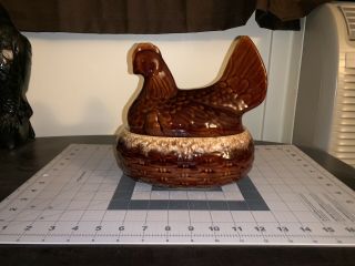 Vintage Hull Pottery Usa Brown Drip Chicken/hen Covered Casserole Dish
