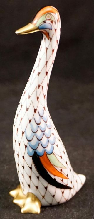 Vintage Hollohaza Hungary Porcelain Fishnet Standing Goose Figurine