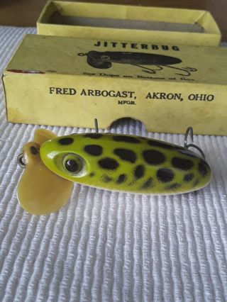 Vintage Fred Arbogast Wwii Plastic Lip Jitterbug Lure Frog Spot