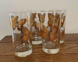 Set of 4 Tall Clear Monarch Butterfly Drink Glasses Cup Vintage Bohemian Sparkle 2