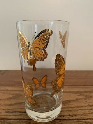 Set of 4 Tall Clear Monarch Butterfly Drink Glasses Cup Vintage Bohemian Sparkle 3