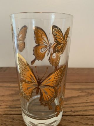 Set of 4 Tall Clear Monarch Butterfly Drink Glasses Cup Vintage Bohemian Sparkle 4