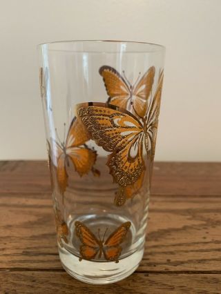 Set of 4 Tall Clear Monarch Butterfly Drink Glasses Cup Vintage Bohemian Sparkle 5