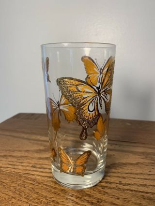 Set of 4 Tall Clear Monarch Butterfly Drink Glasses Cup Vintage Bohemian Sparkle 6