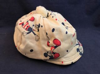 Vintage Walt Disney Mickey Mouse White Hat Brim Pom Pom 1960s Rare Polka Dots
