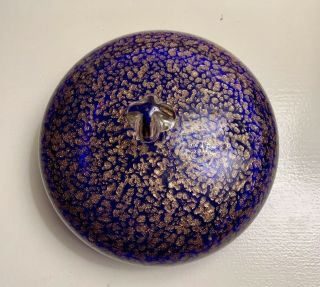 Vintage Round Box with Lid Cobalt Blue Glass Gold Glitter Sugar Bowl 2