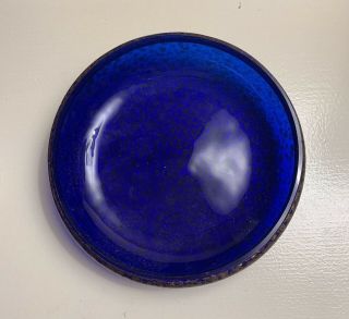 Vintage Round Box with Lid Cobalt Blue Glass Gold Glitter Sugar Bowl 3