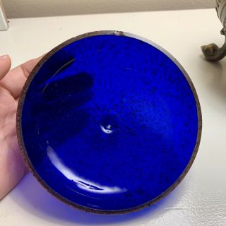 Vintage Round Box with Lid Cobalt Blue Glass Gold Glitter Sugar Bowl 4