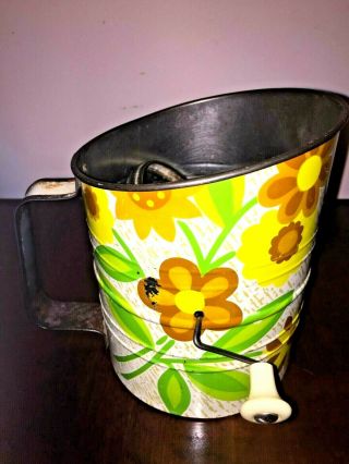 Vintage / Retro Flour Sifter Floral Bucket Metal Made In Australia