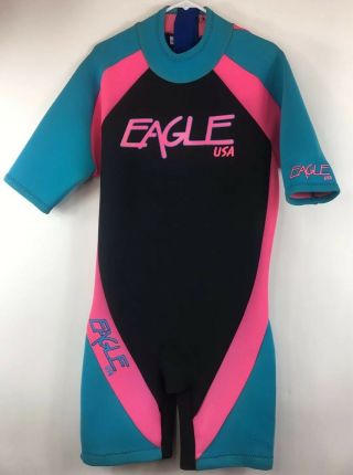Vintage Men’s Eagle Usa Surfing Short Wetsuit Size Xl Neon Colors