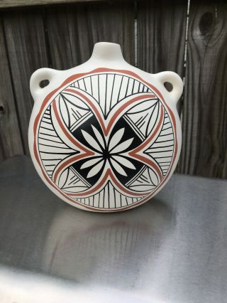 Vintage Native American Pottery Jemez Canteen Water Jug Signed Gachupin 1980s