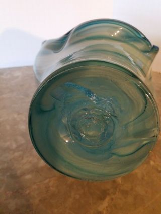 Vintage Hand Blown Stretch Studio Art Glass Blue Swirl Rough Pontil Basket Bowl 7