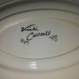 Vintage Vicki Carroll Pottery 95 98 Platter Black and White Striped Fruits 4