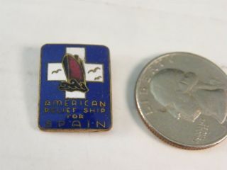 Rare Vintage Enameled Pin American Relief Ship For Spain Art Deco Design 1930 