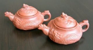 Pair Vintage Chinese Yixing Zisha Teapots - Purple Clay,  With Potter 