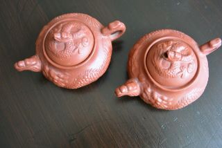Pair VINTAGE CHINESE YIXING ZISHA TEAPOTS - Purple Clay,  With Potter ' s Chop Mark 3