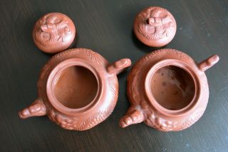 Pair VINTAGE CHINESE YIXING ZISHA TEAPOTS - Purple Clay,  With Potter ' s Chop Mark 5