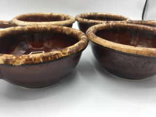Set Of 4 Vintage Hull Pottery Brown Drip Glaze Chili Soup Bowl With Handle