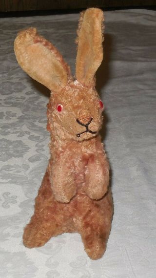 Vintage Stuffed Old Sad Rabbit Big Ear Bunny Pink Eyes Straw Filled Fuzzy
