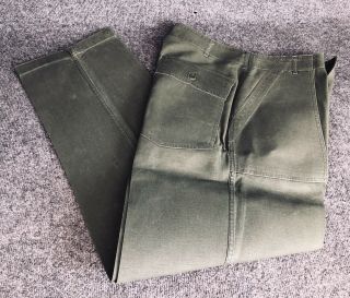 Vintage Vietnam War Era Og - 107 Sateen Green Trousers Pants Usa Military 32x32