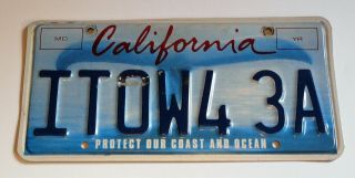 Vintage 90 ' s California Protect our Coast and Ocean License plate ITOW4 3A 2