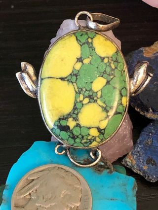 Vintage Native American Turquoise Pendant Oval Sterling Silver 8 G
