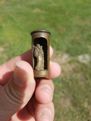 Vintage Ww2 U.  S.  German Catholic Soldiers Pocket Shrine St.  Joseph Brass Capsule