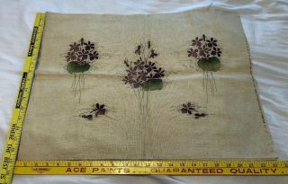 Vintage Set of 3 Linen Violet Floral Pillow Tops To Embroider with Floss Needle 3