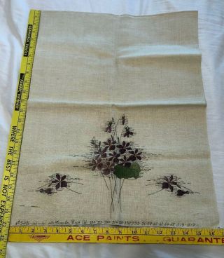 Vintage Set of 3 Linen Violet Floral Pillow Tops To Embroider with Floss Needle 4