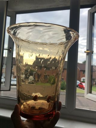 Huge 9” Vintage Whitefriars Amber Orange Controlled Bubble Art Glass Vase Webb