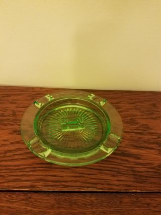 Vintage Green Glass Depression Glass Uranium Ashtray With Match Holder