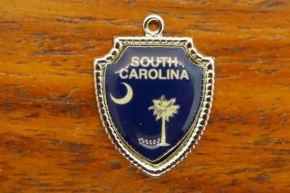 Vintage Silver South Carolina Flag Palm Tree Moon Travel Shield Charm E20