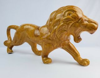 Vintage Mid - Century Modern Golden Lion Sculpture Table Top Large 18 "