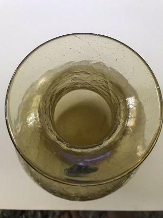 Vintage Blenko Crackle Glass MCM Bulbous Vase Modern Smokey Amber 5